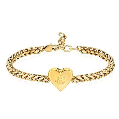 zeqingjw Pet Cremation Urn Bracelet for Ashes for Women Dog Cat Paw Urn Bangle Heart Cremation Jewelry Keepsake Memorial Urn Jewelry - color: Gold