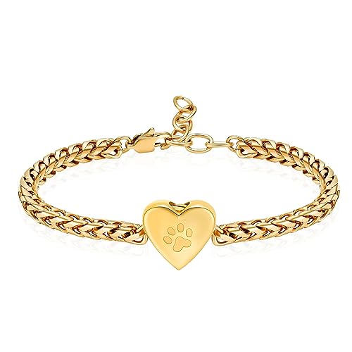 zeqingjw Pet Cremation Urn Bracelet for Ashes for Women Dog Cat Paw Urn Bangle Heart Cremation Jewelry Keepsake Memorial Urn Jewelry - color: Gold