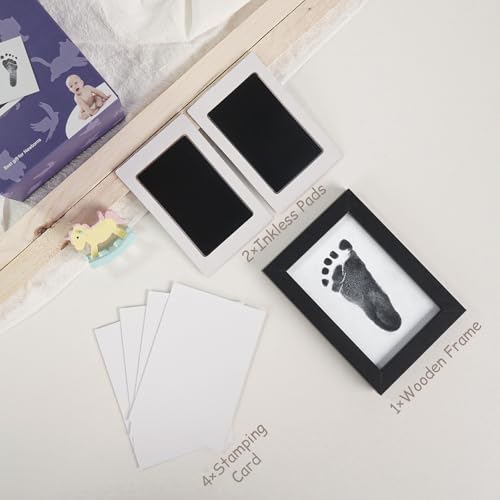 2 Park Baby Footprint Kit with 1 Wooden Frame, No Mess Inkless Hand and Footprint Kit, Clean-Touch Ink Pads for Fingerprint Stamps, Paw Print Kit for Dogs Cats, Baby Shower Gifts Keepsake for New Mom - size: S-2park