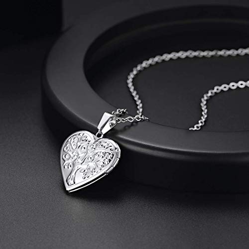 U7 Women Locket Necklace, Heart Photo Lockets Hold Picture, Gift Box Packed | Gold/Silver/Rose Locket Charm, Custom Picture and Engravement Heart Pendant, 20" Chain, Personalized Gift for Mom Wife Friend - color: 04# Stainless(Tree of Life)
