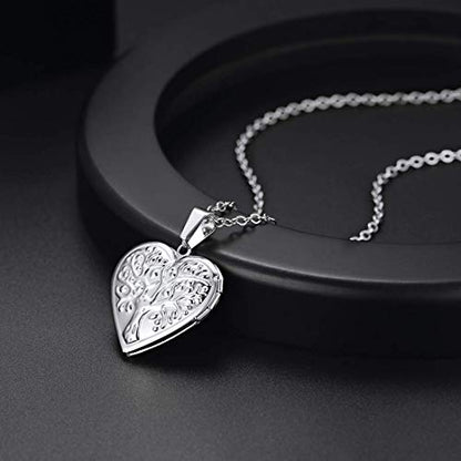U7 Women Locket Necklace, Heart Photo Lockets Hold Picture, Gift Box Packed | Gold/Silver/Rose Locket Charm, Custom Picture and Engravement Heart Pendant, 20" Chain, Personalized Gift for Mom Wife Friend - color: 04# Stainless(Tree of Life)
