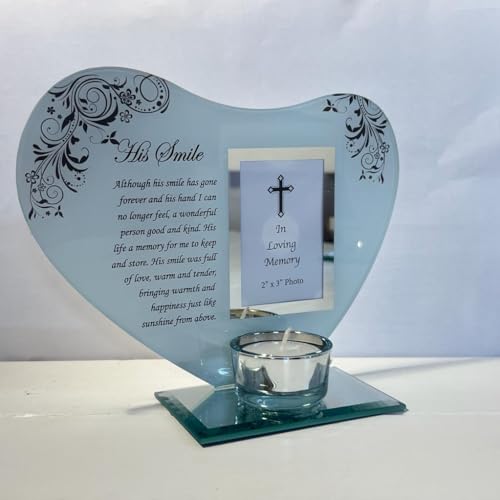 His Smile - Inspirational Poem, Candle and Photo Holder Glass Memorial Plaque