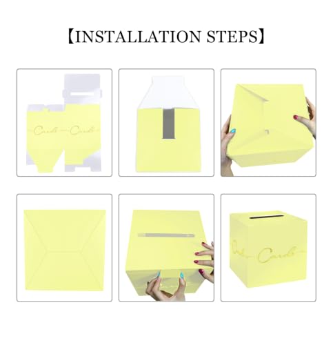 HEIPINIUYE Yellow Wedding Card Box with Gold Foil 9.8" x 9.8" Yellow Large Gift Card Box for Party Wedding Reception Graduation Birthday Baby Shower Cardboard Raffle Envelope Box with Slot - color: Yellow Card Box with Gold Foil