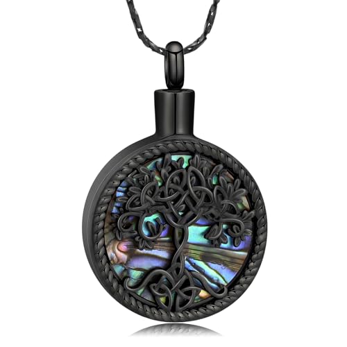 Tree of Life Teardrop Urn Necklace for Ashes Teardrop Crystal Cremation Jewelry Celtic knot Ashes Pendant Stainless Steel Keepsake Memorial Jewelry for Women Men - color: B-Black