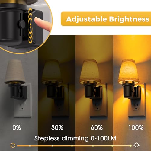 L LOHAS LED Night Lights Plug into Wall, Linen Fabric Night Light - color: Round Platform-Amber, size: 2 Pack