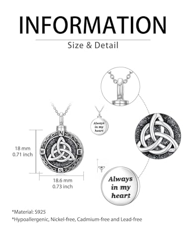 TOUPOP Tree of Life Urn Necklace for Ashes 925 Sterling Silver Cremation Jewelry Memorial Gifts Keepsake Jewelry with Funnel Filler for Women - style: 2-Celtic Knot