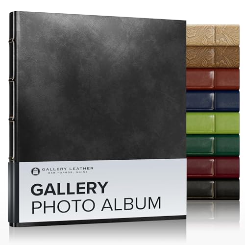 Gallery Leather Photo Album 4x6 Pictures with Slip-In Pockets & Writing | Space – Holds up to 120 Photos, Ring Bound, Made in USA – Acadia Black - 11.75" x 10.5" - color: Acadia Black, size: 11.75" x 10.5"