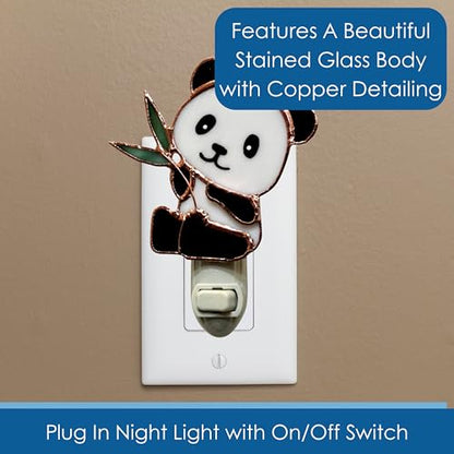 Gift Essentials Panda Plug-in Night Light - Stained Glass Nightlight | Panda Stained Glass Plug-in Nightlight with On/Off Rocker Switch. Includes One 4-Watt Replaceable Warm-Glow Bulb. - color: Panda