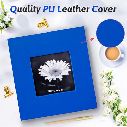 Popotop Photo Album 4x6 100 Photos with Writing Space, Leather Cover Album with Display Picture Window, Photo Book for Wedding Family Baby Gift - color: Royal Blue, size: 100 Pockets