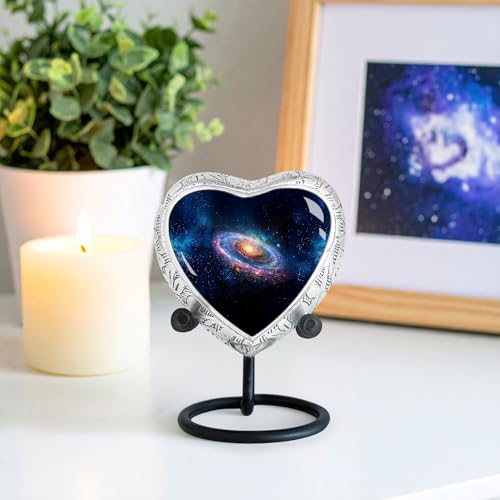 Deep Cosmos Heart Keepsake Cremation Urn for Human Ashes – Small Aluminum Memorial Burial Urn for Men & Women, Decorative Display - size: Small Heart