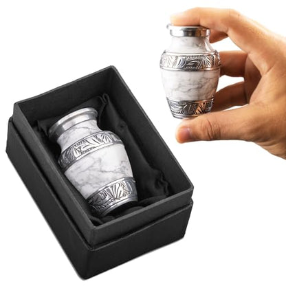 Marbled Metal Keepsake Urn for Human Ashes, Mini 6 Cu in, White - color: White, size: Small (Set of 1)