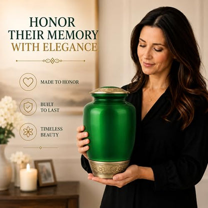 CLEENTABLE Large Cremation Urn for Human Ashes, Green Gold, 200 lb - color: Green, size: Pearl Crackle - 7x11"