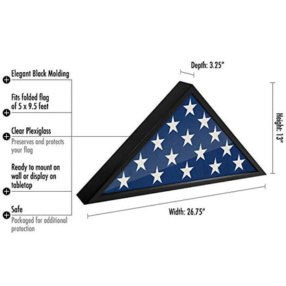 Americanflat Large Flag Display Case for Folded 5x9.5' Burial Flags - Engineered Wood Display Box for Wall or Tabletop - Silhouette Collection - Black - color: Black, style: 5x9.5 Burial Flag