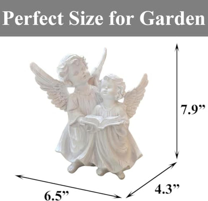 Pair of Angel Cherubs Reading Book, Resin Home Garden Decor - color: Angels