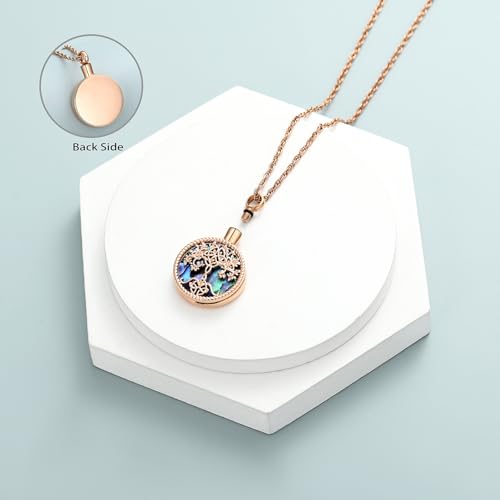 shajwo Cremation Jewelry Tree of Life Urn Ashes Necklace for Women Men Abalone shell Ash Pendant Keepsake Memorial Jewelry of Loved One - color: Rose Gold