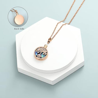 shajwo Cremation Jewelry Tree of Life Urn Ashes Necklace for Women Men Abalone shell Ash Pendant Keepsake Memorial Jewelry of Loved One - color: Rose Gold