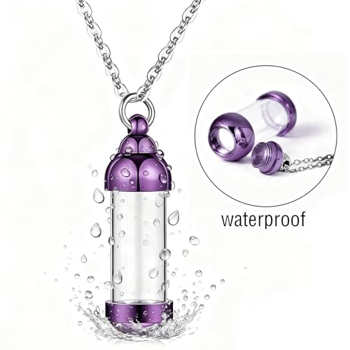 weikui Vial Necklace Glass Vial Pendant Set of 8 Stainless Steel Glass Container Urn Necklace for Ash Cremation Jewelry Ashes Holder Memorial Pendant ﻿ - color: Purple