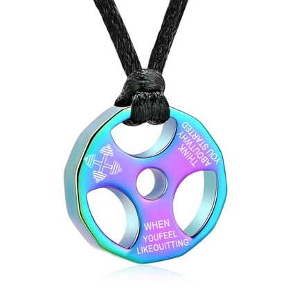 XSMZB Fitness Dumbbell Cremation Jewelry for Human Pet Stainless Steel Weight Plate Urn Necklace for Ashes Keepsake Pendant Urn Jewelry - color: Colorful