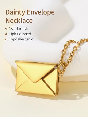 FindChic Locket Necklace for Women Custom Photo Memorial Gifts Multi-Shaped - color: Gold-Envelope