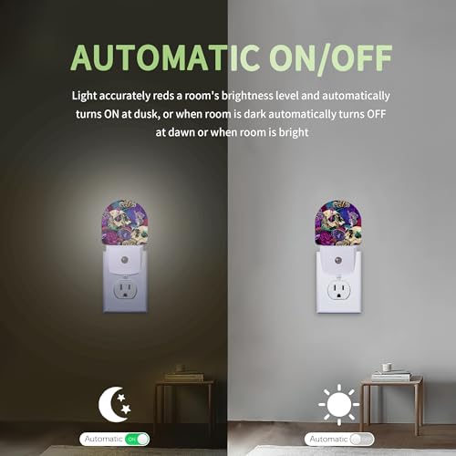 Purple Skeleton Skulls Night Light, Night Light Plug into Wall with Dusk to Dawn Sensor, LED Lamp Energy Saving Lights for Men Women Boys Girls,Lamp for Bedroom Bathroom Hallway - color: Skeleton Skulls