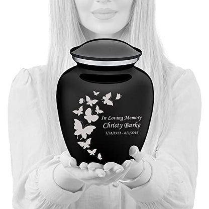 Geturns Embrace Adult Custom Butterfly Cremation Urns for Human Ashes I Black Large Funeral Urn for Female and Male I 200 lbs - color: Black