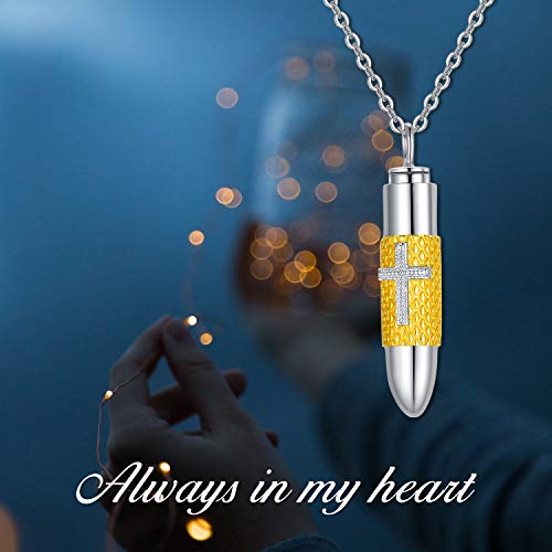 SOULMEET Cremation Jewelry for Ashes, Sterling Silver Urn Necklace for Ashes Women Men, Cherish Memories Cremation Jewelry to Keep Someone Near to You - color: H-2 Tones Bullet