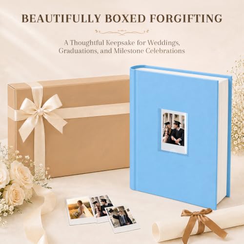 Ruibytree 128 Pockets Instant Mini Photo Album for 2x3 Pictures, Blue | Writing Space, Premium Vegan Leather, Flat-Fit Clear Pocket, Wedding Guest Book for Polaroid 2x3 Photos, Graduation Keepsakes - color: 128 Pocket Blue