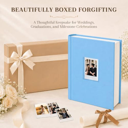 Ruibytree 128 Pockets Instant Mini Photo Album for 2x3 Pictures, Blue | Writing Space, Premium Vegan Leather, Flat-Fit Clear Pocket, Wedding Guest Book for Polaroid 2x3 Photos, Graduation Keepsakes - color: 128 Pocket Blue