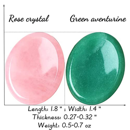 QINJIEJIE 2PCS Thumb Worry Stone for Anxiety Healing Crystals Sets Rose Quartz Crystals Green Aventurine Hand Carved Gemstone Oval Pocket Meditation Crystal Palm Stone Anxiety Relief Items - color: B-rose Quartz & Green Aventurine