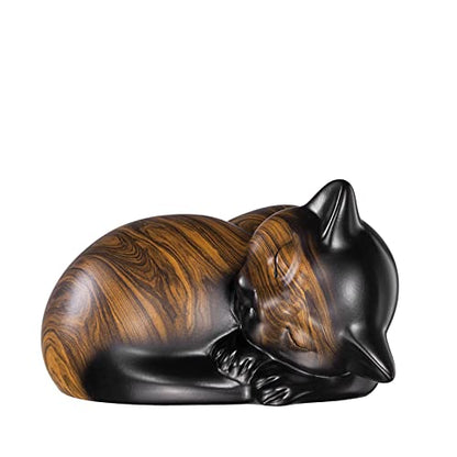Pet Urns,Sleeping Resin Cremation Cat Urn, Cat Urns for Ashes, Small Animal Urn （Brown）… - color: Brown