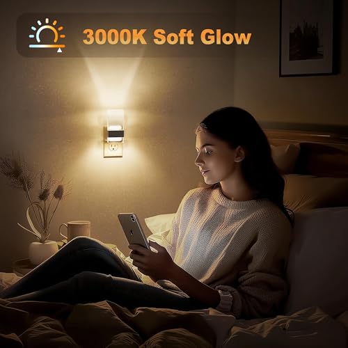 JandCase Night Lights Plug into Wall, Dusk to Dawn Sensor - color: Silver-3000K, size: 2 Pack