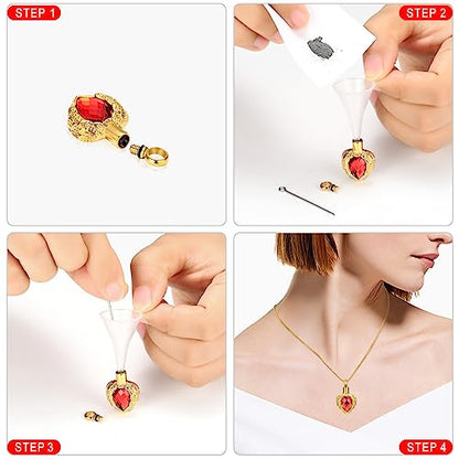 memorial jewelry Gold Angel Wings Glass Heart Urn Pet/Human Cremation Pendant Necklace Jewelry for Ashes - color: Red