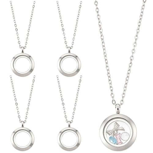 1 Box 8Pcs 4 Sets 20mm Stainless Steel Locket Pendants Clear Locket Necklace Silver Round Glass Charms Glossy Floating Living Memory Photo Keepsake Necklace for Pendant Women Friendship Decor - style: 20mm silver