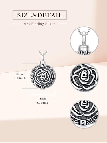 TOUPOP Tree of Life Urn Necklace for Ashes 925 Sterling Silver Cremation Jewelry Memorial Gifts Keepsake Jewelry with Funnel Filler for Women - style: 6-Rose