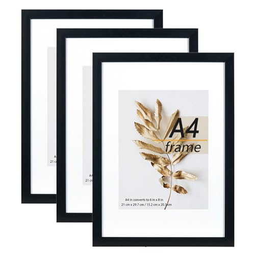 A4 Picture Frame Black 3 Pcs set can Display 6x8 Picture with Mat or A4 Without Mat on the Wall - color: Black, size: A4-3Pack
