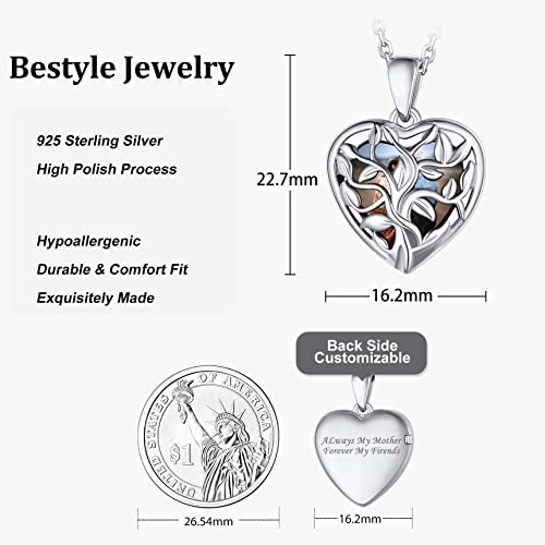 Bestyle Sterling Silver Heart Locket Necklace for Women, Dainty Cute Small Heart Locket Pendant in Gold/Rose Gold/Silver, Love Statement Jewelry Gift for Mother Wife - color: E1. Tree of Life-Silver-Locket Only, NO Custom