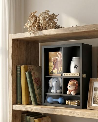 Pet Memorial Shadow Box, 14.7"x 12" Dog Memorial Shadow Box with Adjustable Shelves & Pin-Back Board, Wooden Pet Memorial Box for Ashes, Photos & Keepsakes, Loss of Pet Sympathy Gift, In Memory of Dog