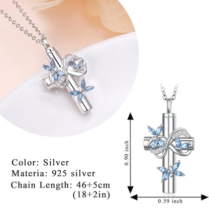 DAOCHONG Butterfly Cross Urn Necklace Memorial Cremation Jewelry - style: Blue Butterfly Urn Necklaces
