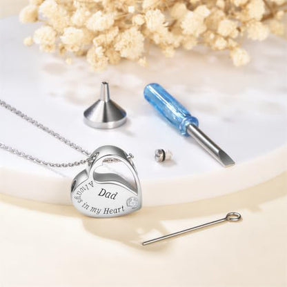 S925 Sterling Silver Heart Urn Necklace Memorial Ashes Keepsake Jewelry - style: Dad