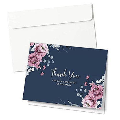 Sympathy Thank You Cards with Envelopes,Pack of 25 Navy Thank You Cards for Funeral, Times of Remembrance and Simple Thank You's,Short Statement Thank You Sympathy Cards with Ample Inside Room (Navy)