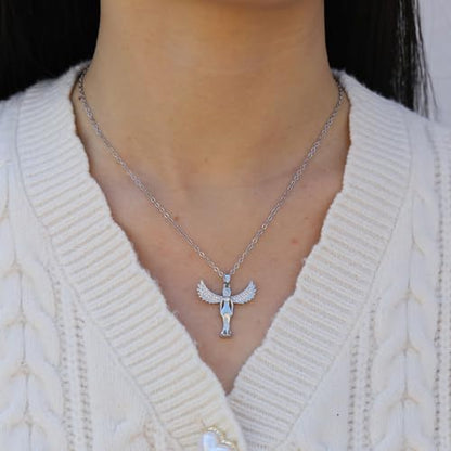 Baydurcan Pendant Necklace for Women Friends Sister Birthday Christmas Gift | Silver Evil Eye Ankh Mary Friendship Dragonfly Hummingbird Snake Turtle Pendant Necklace for Her Just Because Gifts - style: Angel