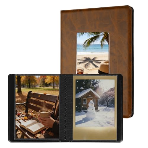 uxcell 32 Pockets Vintage Photo Album, 12 Pages Photocard Holder 6.8 x 5" Retro PU Leather Instant Camera Album Picture Book Organizer for Weddings Travel Family, Dark Brown - color: Dark Brown, size: 6.81 x 5.04 Inch（32 Pockets)
