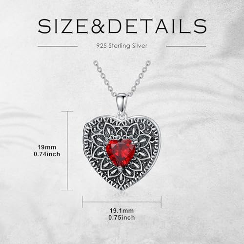 Heart Photo Locket Necklace 925 Sterling Silver Birthstone Gemstone That Holds 2 Pictures Locket Necklace Jewelry Gifts for Mother Women Mom Mother's Day Christmas Birthday - style: 01-Jan-Garnet