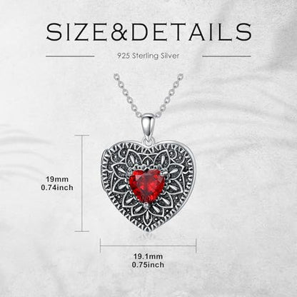 Heart Photo Locket Necklace 925 Sterling Silver Birthstone Gemstone That Holds 2 Pictures Locket Necklace Jewelry Gifts for Mother Women Mom Mother's Day Christmas Birthday - style: 01-Jan-Garnet-Customize