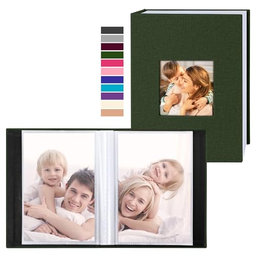 Ywlake Photo Album 4x6 50 Pockets 2 Packs, Small Mini Capacity Linen Photo Album Bulk Sets, Each Pack Holds 50 Top Loader Vertical Only Picture for Kids Boy Girls Green - color: Green, size: 50 Pockets/2PK