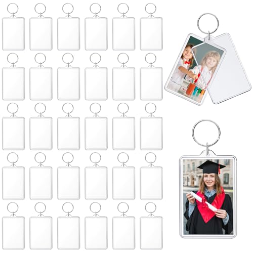 ZZYFGH 32 Pcs Photo Keychain (2 * 3 inch) Picture Frame Keychains Bulk, Acrylic Clear Rectangle Photo Keychain for DIY Craft Graduation Gift- Suitable for Photo Size 1.75 inch x 2.75 inch - color: 2.75" X 1.75", size: 32 Pcs