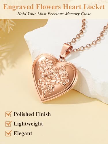 Custom4U Personalized Heart Locket Necklace with Pictures,Sunflower/Angel Wings/Heart Shaped Lockets Custom Photo,Gold/Rose Gold/White Lockets That Holds Picture,Customized Memorial Jewelry for Women - color: C-Heart-Rose Gold(Locket Only)