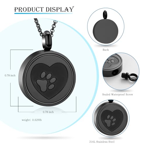 Hearbeingt Tree of Life Cremation Jewelry Paw Print Urn Necklace for Ashes - color: B-Black