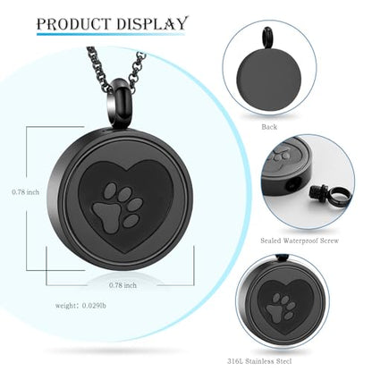 Hearbeingt Tree of Life Cremation Jewelry Paw Print Urn Necklace for Ashes - color: B-Black