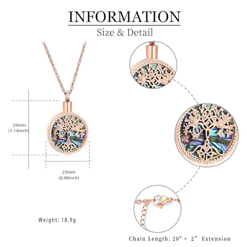 shajwo Cremation Jewelry Tree of Life Urn Ashes Necklace for Women Men Abalone shell Ash Pendant Keepsake Memorial Jewelry of Loved One - color: Rose Gold
